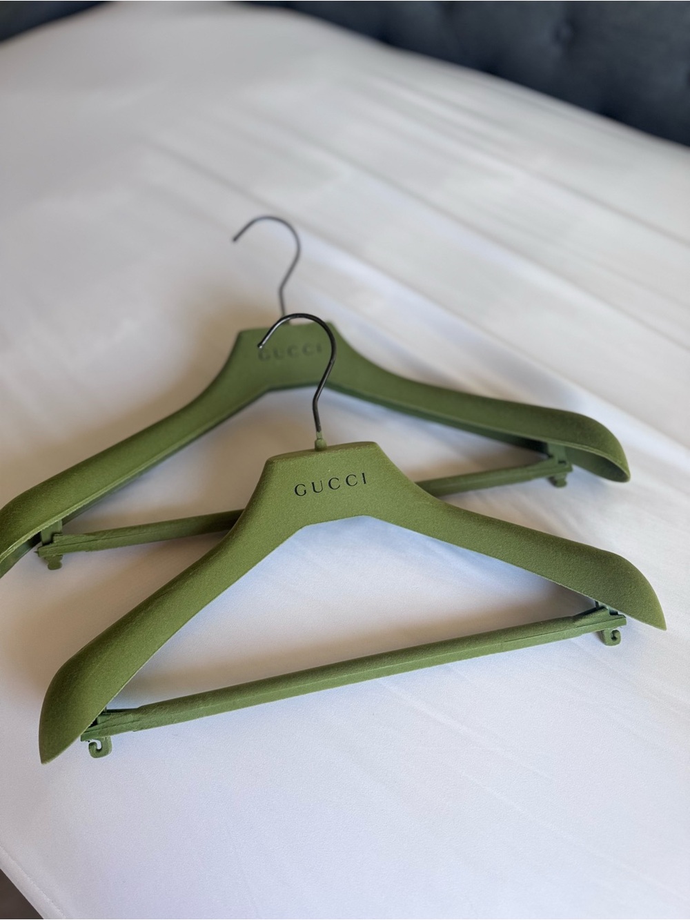 Authentic Gucci Olive Green Velvet Suit Hangers Set of 2 Heavy Duty Coat Pant